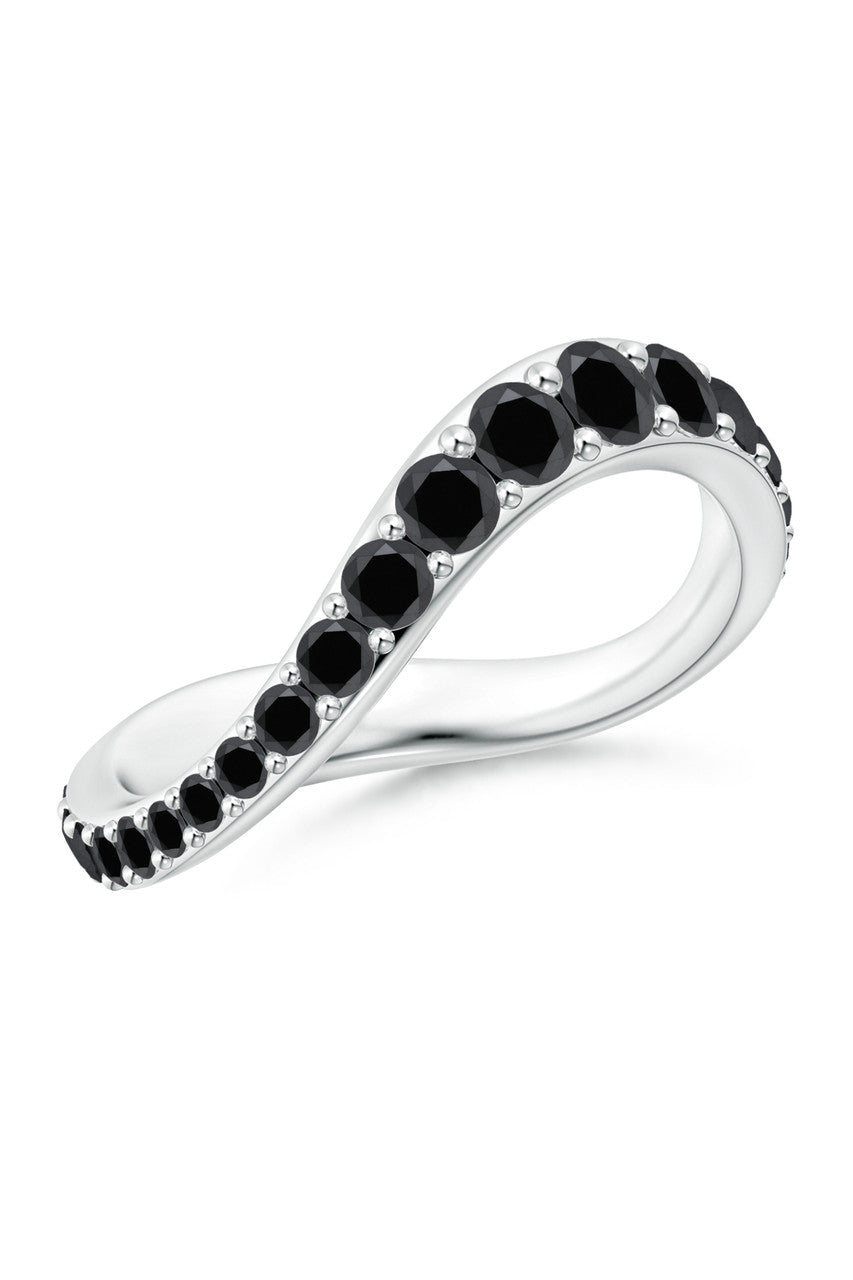 NATORI Buy Shangri-La Brushstroke 14K Gold and Black Diamond Full Eternity Stacking Ring in 14K White Gold Online