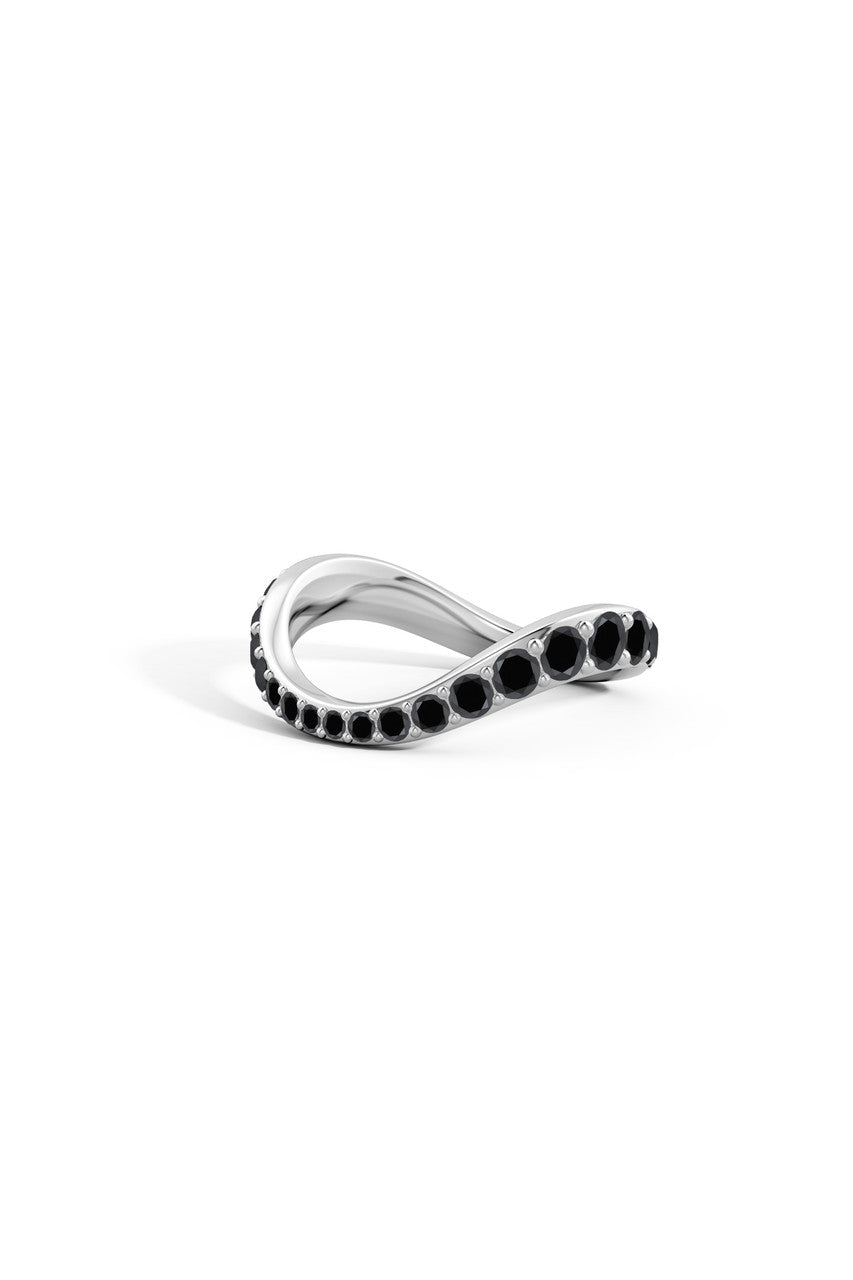 NATORI Buy Shangri-La Brushstroke 14K Gold and Black Diamond Full Eternity Stacking Ring in 14K White Gold Online