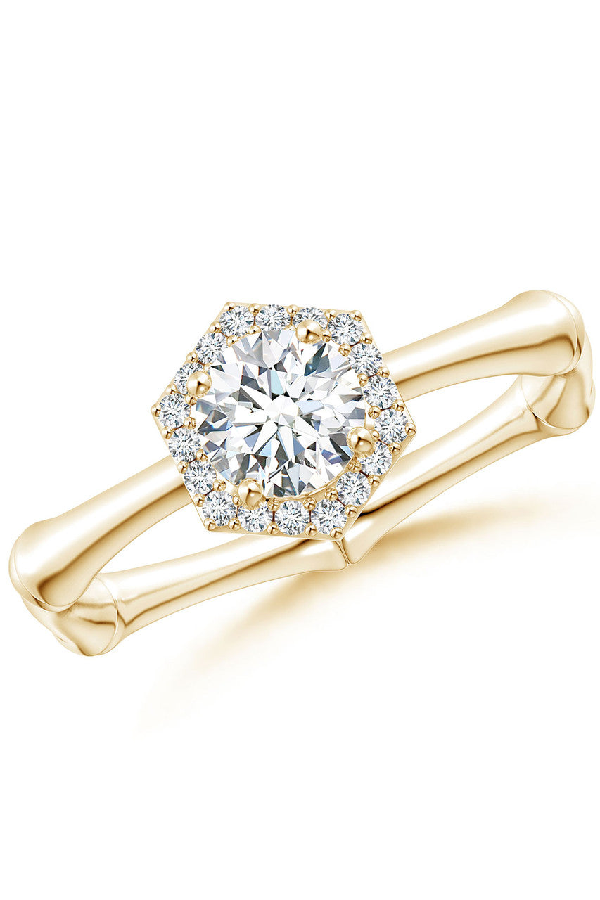 NATORI Buy Indochine 14k Hexagon Diamond Pave Halo Bamboo Ring in 14K Yellow Gold Online