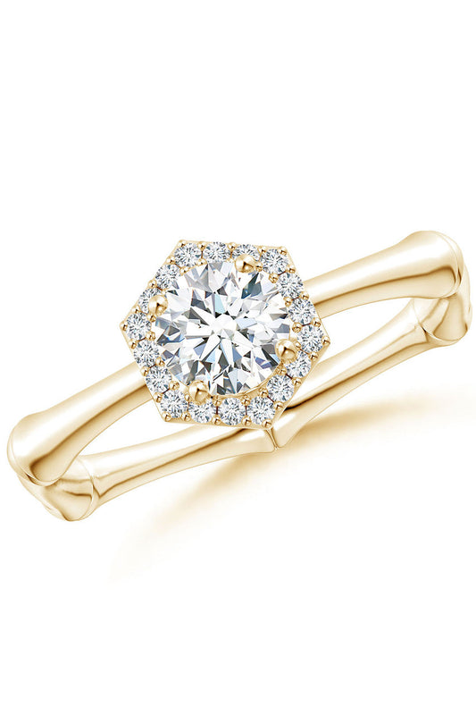NATORI Buy Indochine 14k Hexagon Diamond Pave Halo Bamboo Ring in 14K Yellow Gold Online