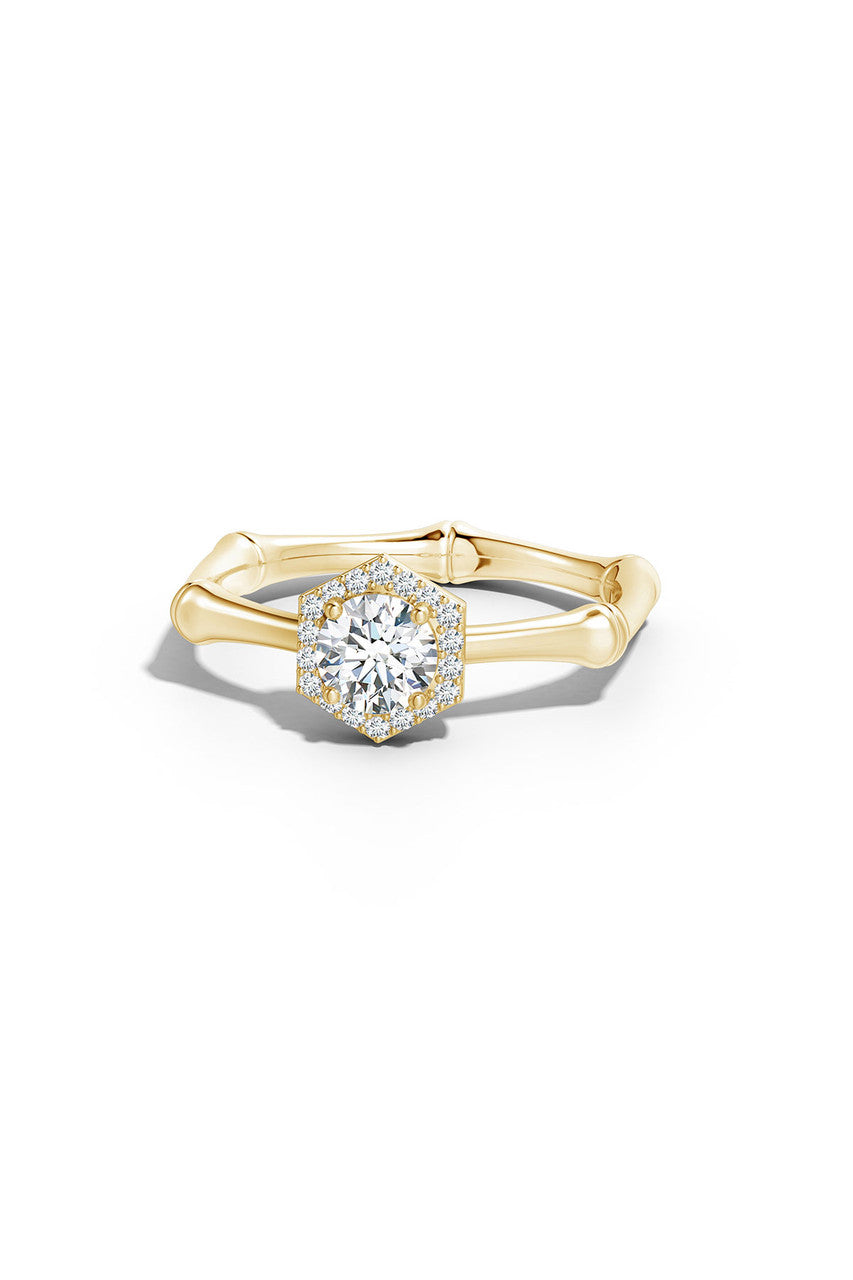 NATORI Buy Indochine 14k Hexagon Diamond Pave Halo Bamboo Ring in 14K Yellow Gold Online