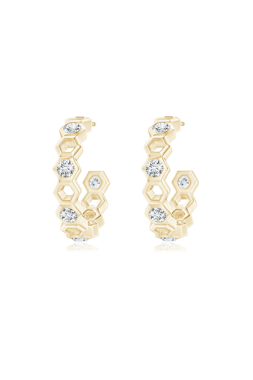 NATORI Buy Indochine 14k Small Alternate Stacked Hexagon Diamond Hoop Earrings in 14K Yellow Gold Online