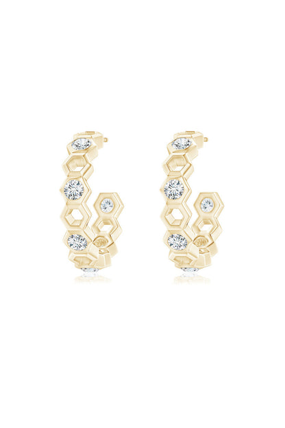 NATORI Buy Indochine 14k Small Alternate Stacked Hexagon Diamond Hoop Earrings in 14K Yellow Gold Online