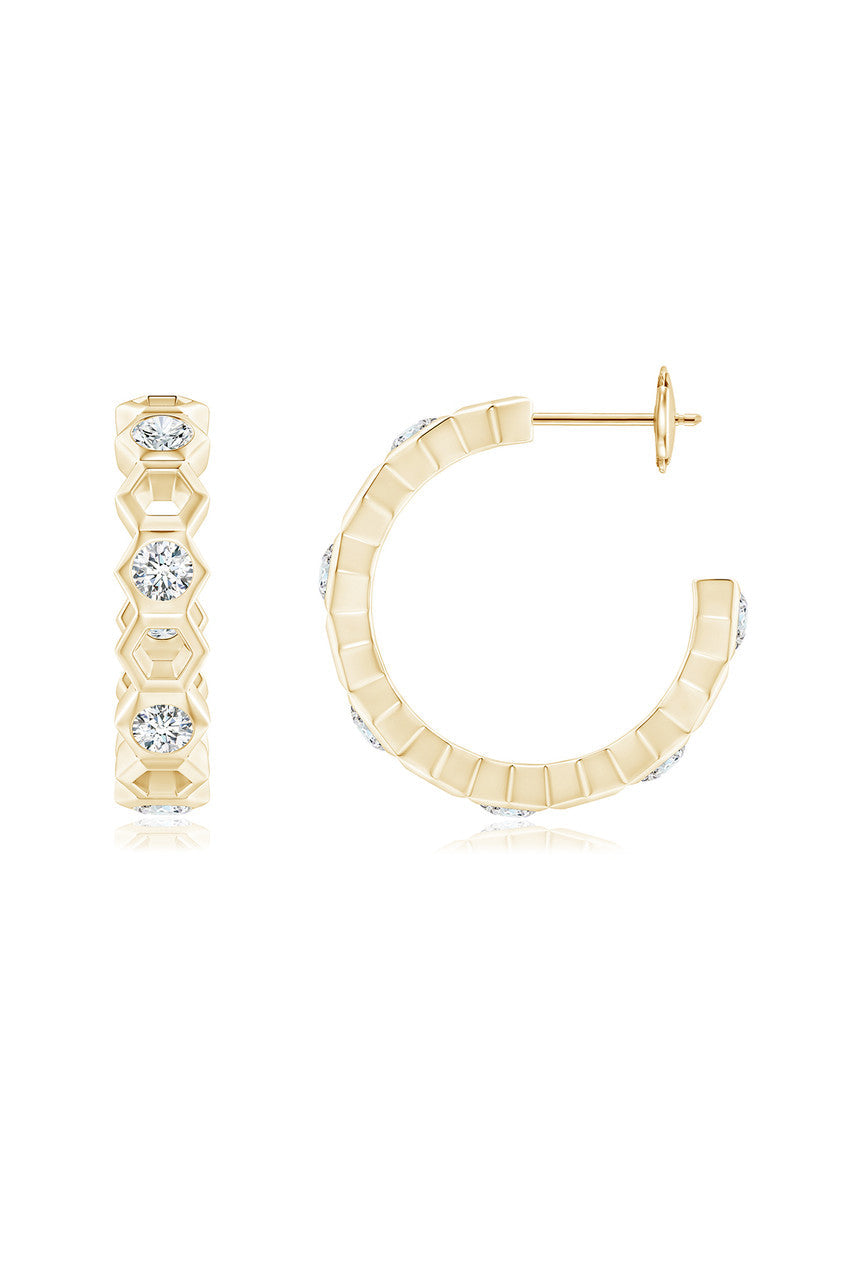 NATORI Buy Indochine 14k Small Alternate Stacked Hexagon Diamond Hoop Earrings in 14K Yellow Gold Online