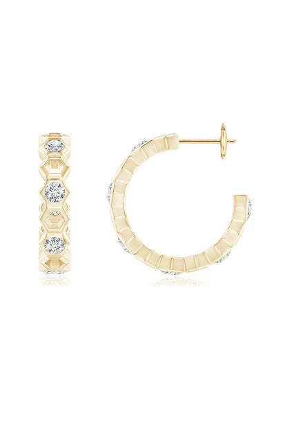NATORI Buy Indochine 14k Small Alternate Stacked Hexagon Diamond Hoop Earrings in 14K Yellow Gold Online