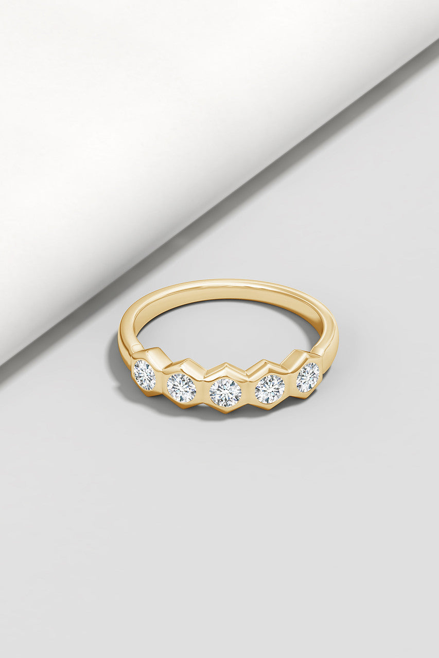 NATORI Buy Indochine 14k Hexagon 5-DiamondStacking Ring in 14K Yellow Gold Online