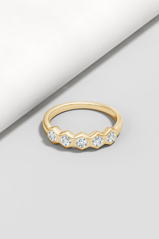 NATORI Buy Indochine 14k Hexagon 5-DiamondStacking Ring in 14K Yellow Gold Online