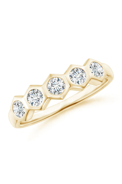 NATORI Buy Indochine 14k Hexagon 5-DiamondStacking Ring in 14K Yellow Gold Online