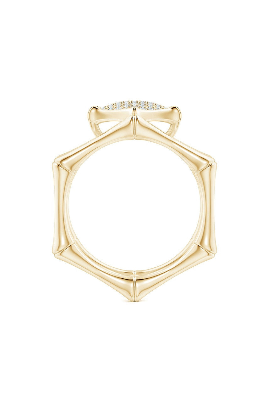 NATORI Buy Indochine 14k Pave Diamond Hexagon Center Double Bamboo Band Cocktail Ring in 14K Yellow Gold Online
