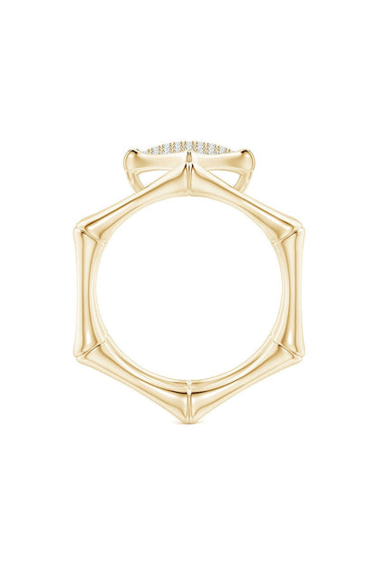 NATORI Buy Indochine 14k Pave Diamond Hexagon Center Double Bamboo Band Cocktail Ring in 14K Yellow Gold Online