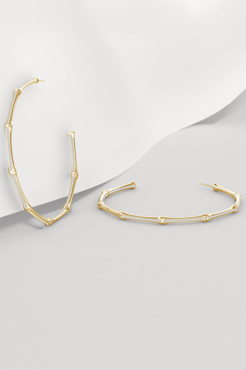 NATORI Buy Indochine 14k Pave Diamond 2.75 Inch Bamboo Hoops in 14K Yellow Gold Online