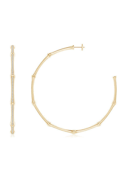 NATORI Buy Indochine 14k Pave Diamond 2.75 Inch Bamboo Hoops in 14K Yellow Gold Online