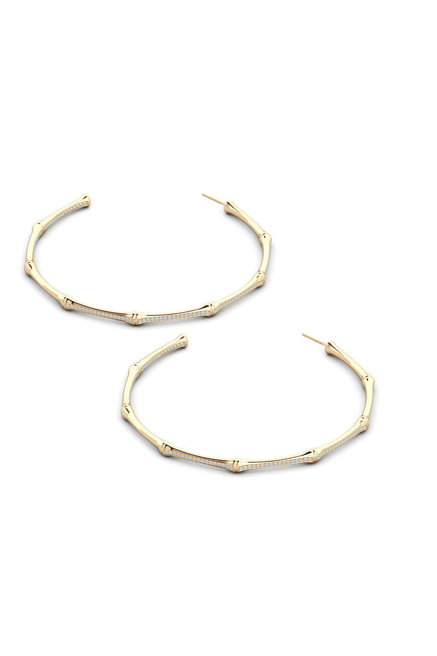 NATORI Buy Indochine 14k Pave Diamond 2.75 Inch Bamboo Hoops in 14K Yellow Gold Online