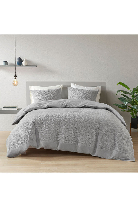 NATORI Buy Origami 3 Piece Quilt Top Grey Duvet Cover Mini Set in Grey Online
