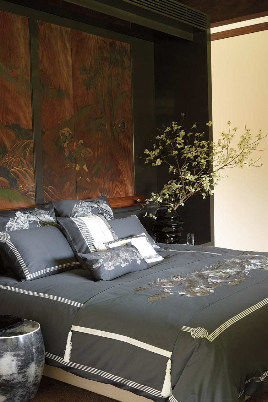 NATORI Buy Sterling Dragon Duvet Cover in Gray Online