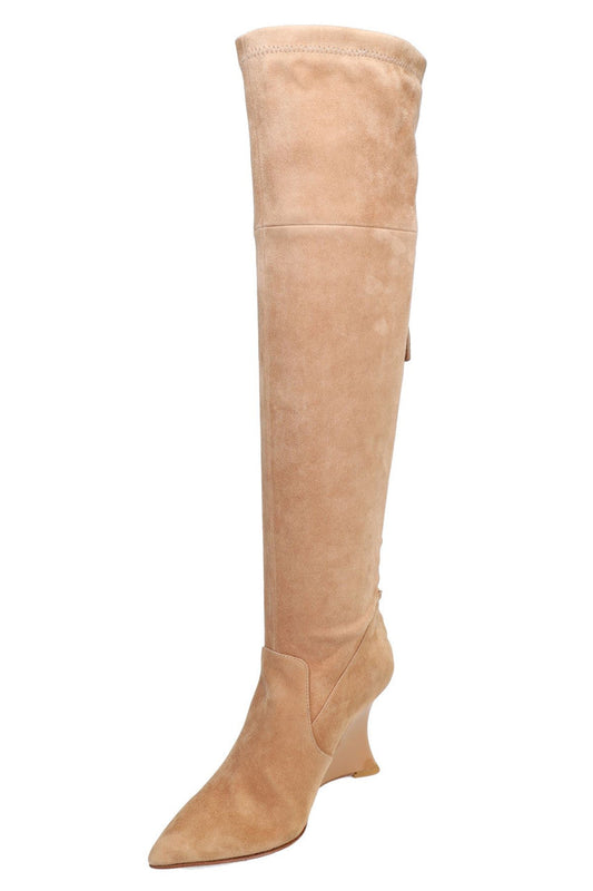 NATORI Buy Natsu Stretch Suede Over the Knee Wedge Boot in Doe Online