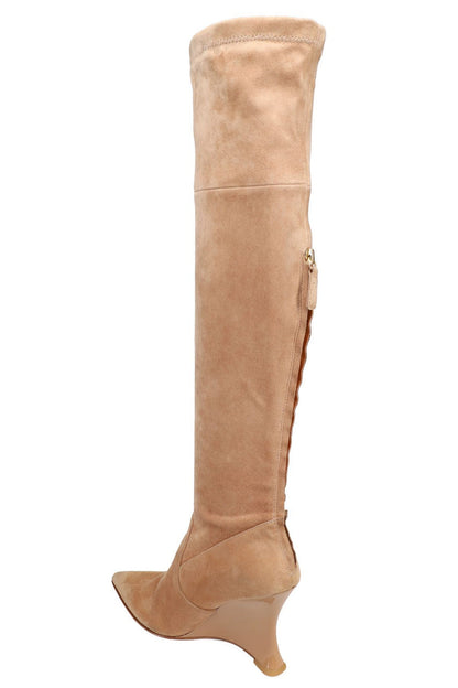 NATORI Buy Natsu Stretch Suede Over the Knee Wedge Boot in Doe Online