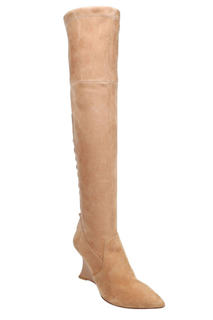 NATORI Buy Natsu Stretch Suede Over the Knee Wedge Boot in Doe Online