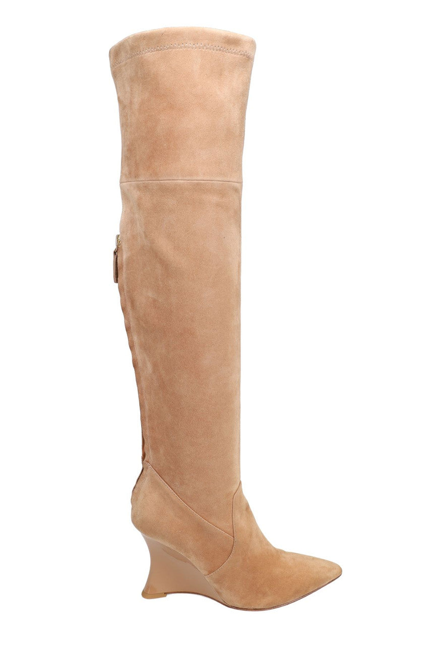 NATORI Buy Natsu Stretch Suede Over the Knee Wedge Boot in Doe Online