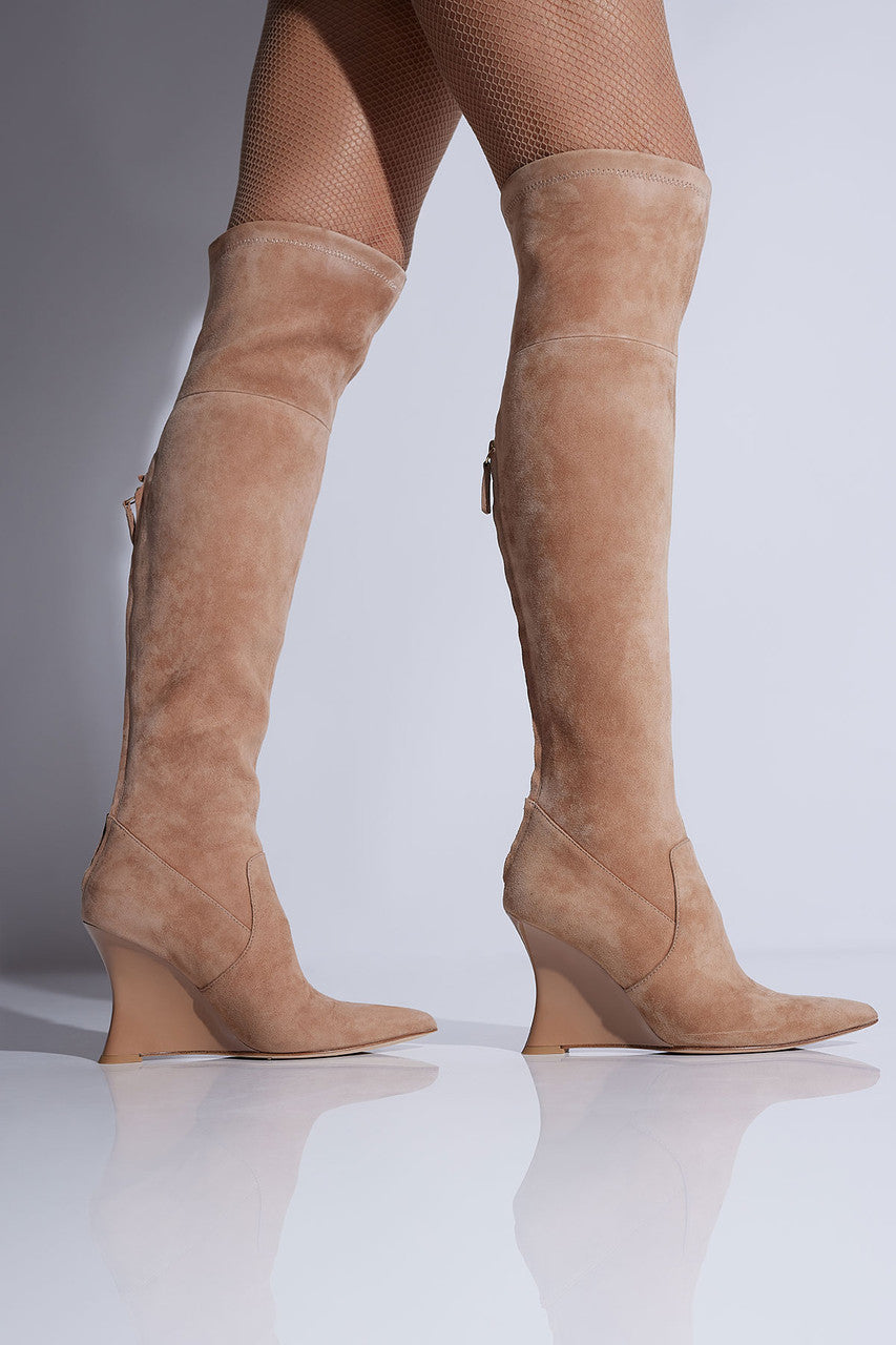 NATORI Buy Natsu Stretch Suede Over the Knee Wedge Boot in Doe Online