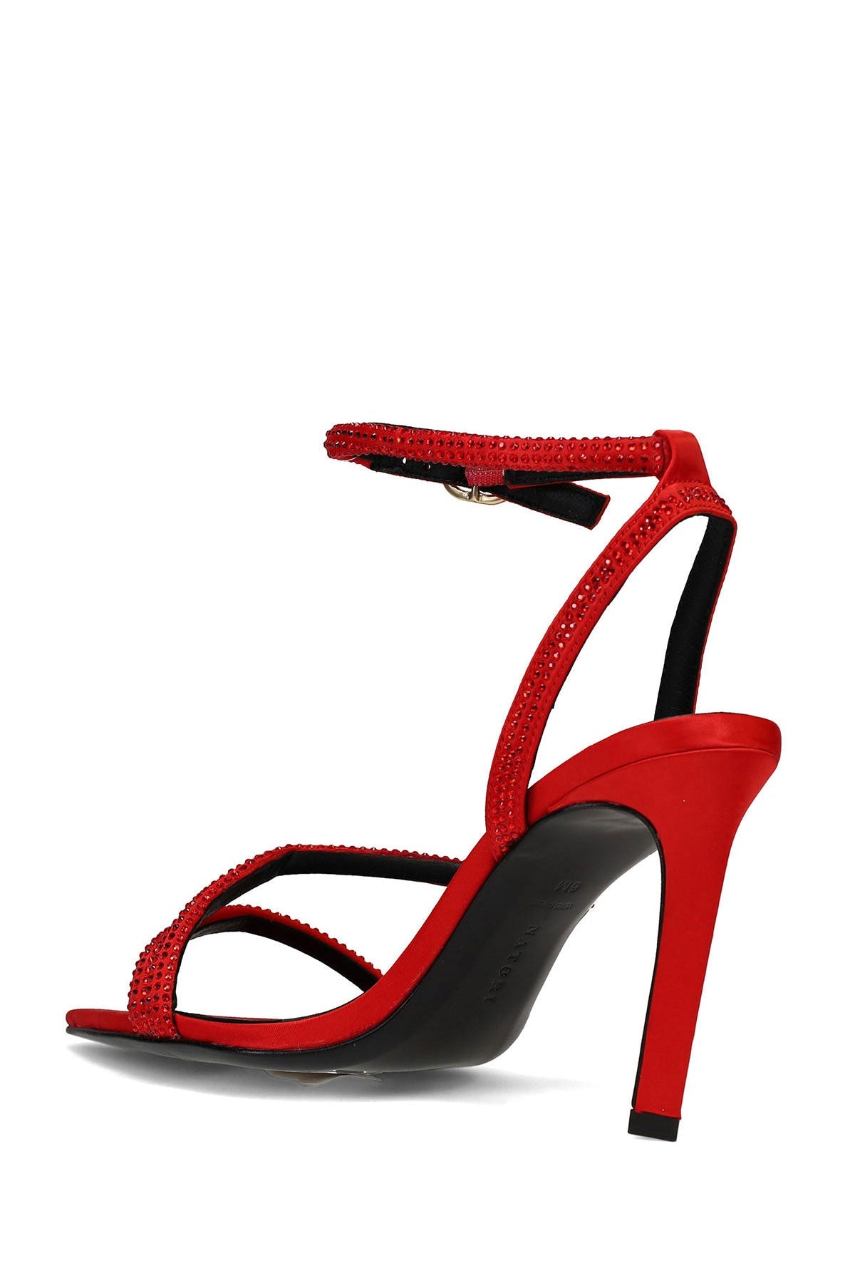 NATORI Buy Reiki Satin Embellished Ankle Strap Heel in Brocade Red Online