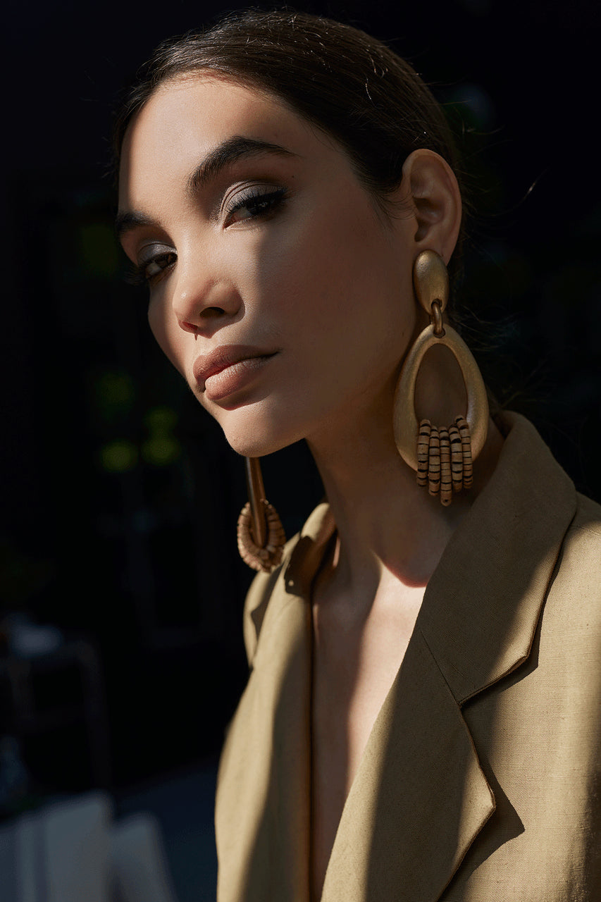 NATORI Buy Acacia Wood Gold Hoop Beaded Earrings in Antique Gold Online
