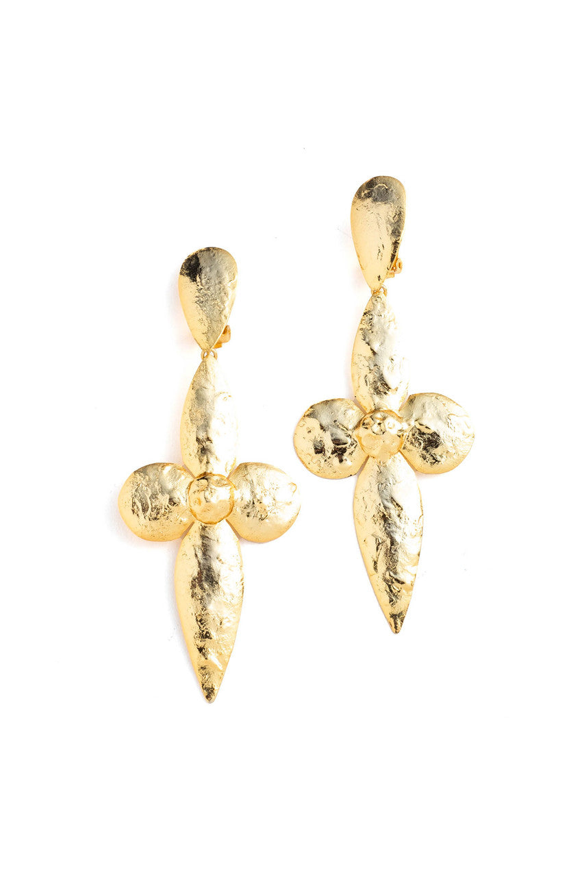NATORI Buy Gold Plated Brass Large Teardrop Floral Earrings in Gold Online