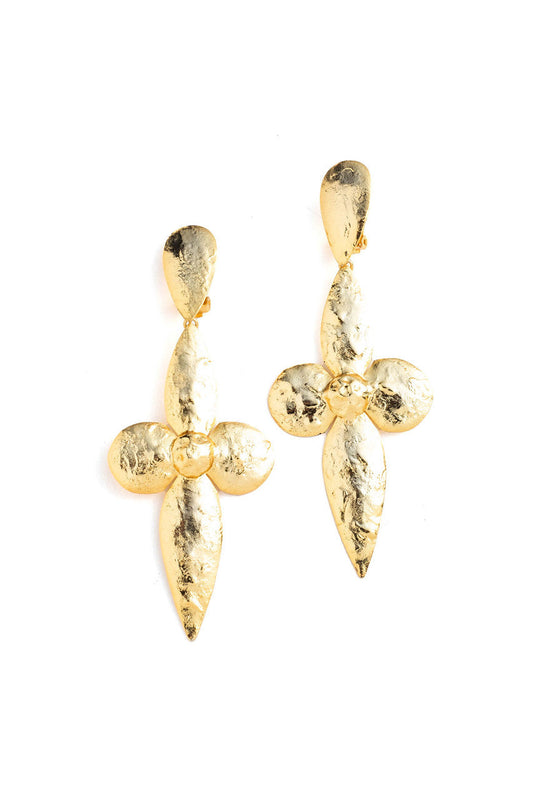 NATORI Buy Gold Plated Brass Large Teardrop Floral Earrings in Gold Online