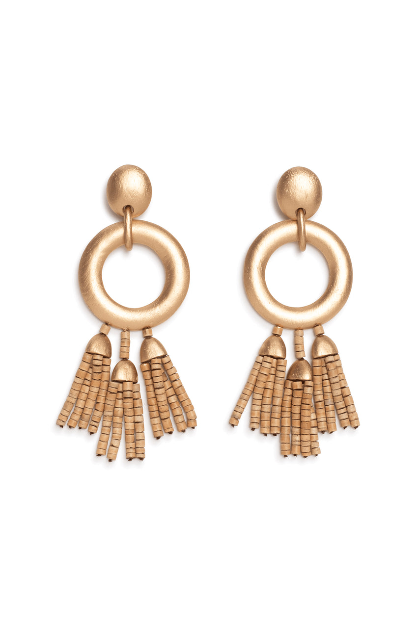 NATORI Buy Acacia Wood Gold Fringe Beaded Earrings in Antique Gold Online