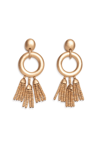 NATORI Buy Acacia Wood Gold Fringe Beaded Earrings in Antique Gold Online