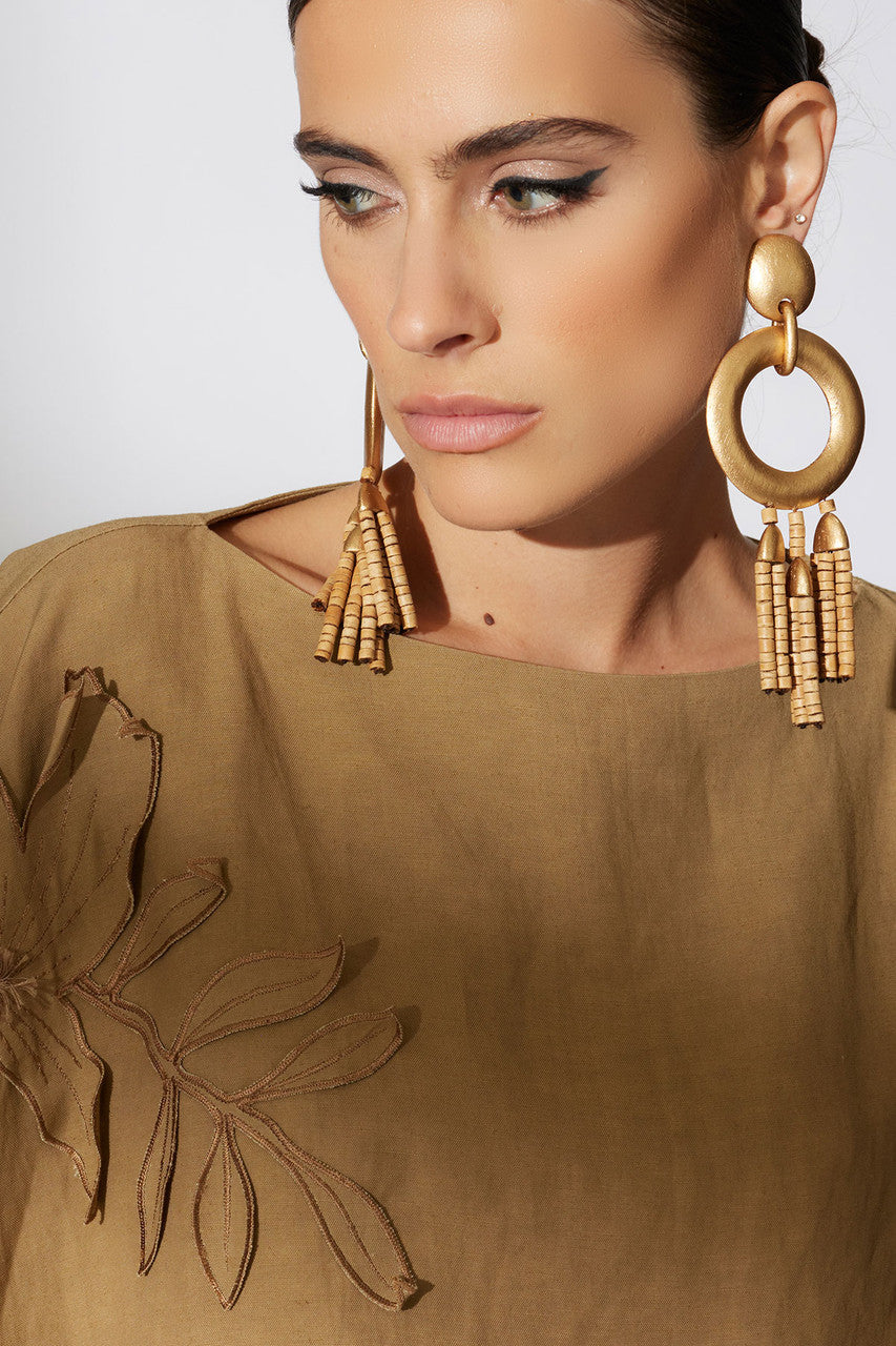 NATORI Buy Acacia Wood Gold Fringe Beaded Earrings in Antique Gold Online