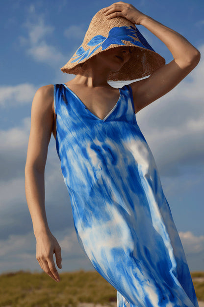 NATORI Buy Santorini Printed Cotton Silk Trapeze Tank Dress in Majorelle Online