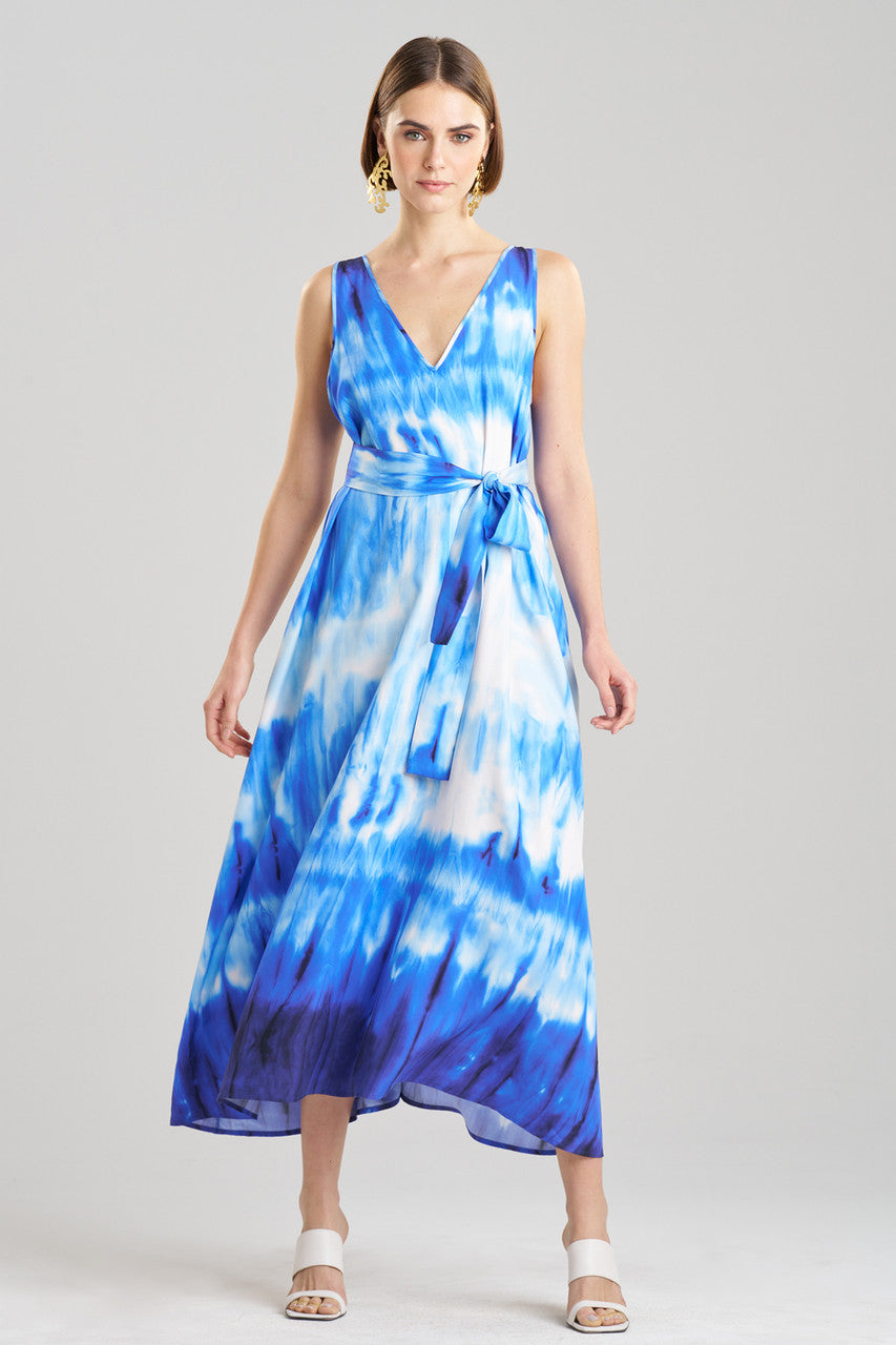 NATORI Buy Santorini Printed Cotton Silk Trapeze Tank Dress in Majorelle Online