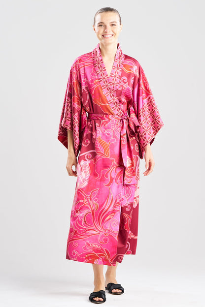 NATORI Deco Printed Charmeuse Kimono Robe