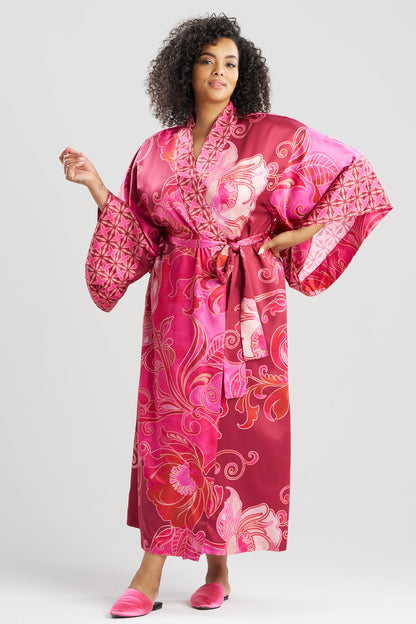NATORI Deco Printed Charmeuse Kimono Robe
