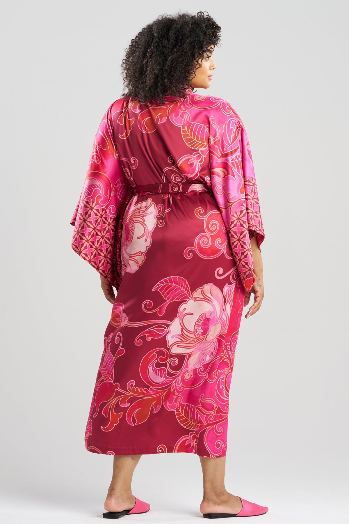 NATORI Deco Printed Charmeuse Kimono Robe
