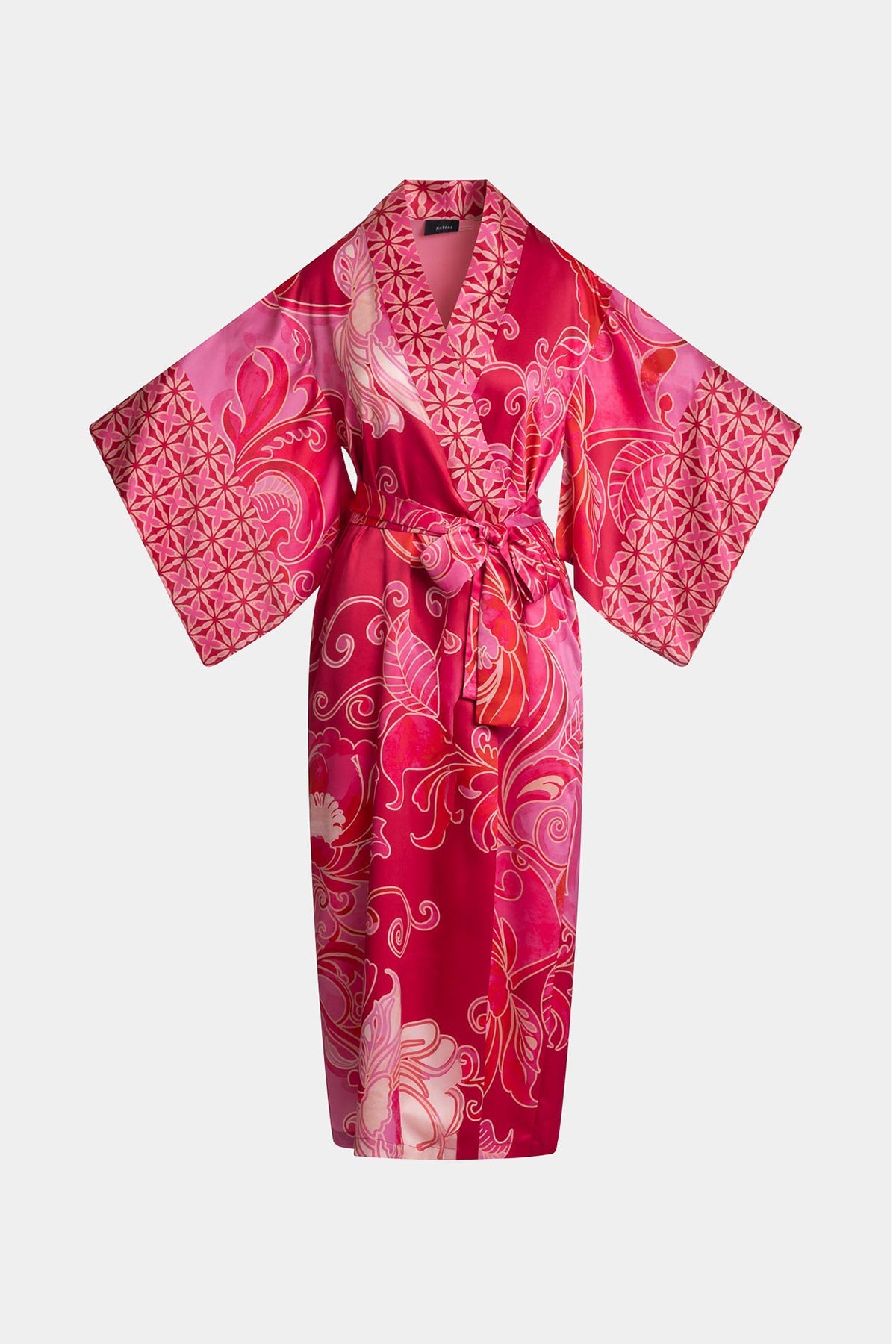 NATORI Deco Printed Charmeuse Kimono Robe