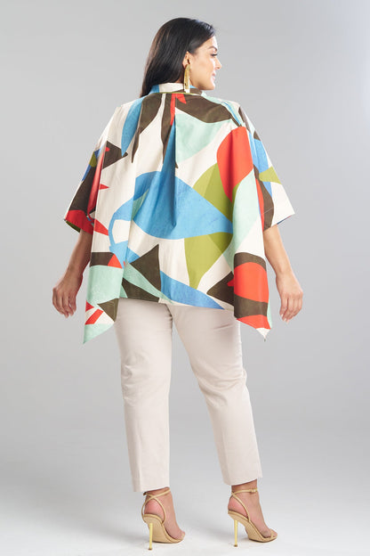 NATORI Abstract Palm Cotton Poplin Oversized Caftan Top