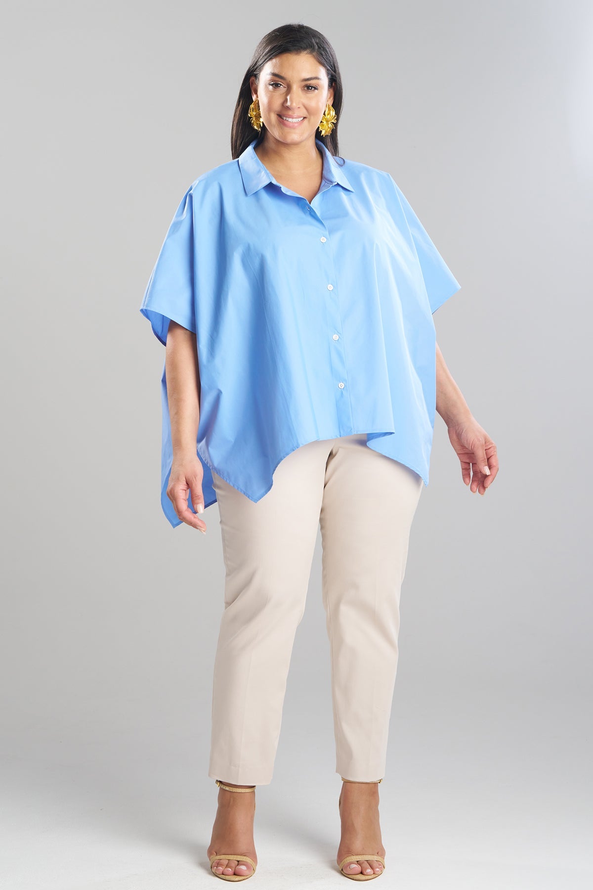 NATORI Techno Poplin Button Down Caftan Shirt