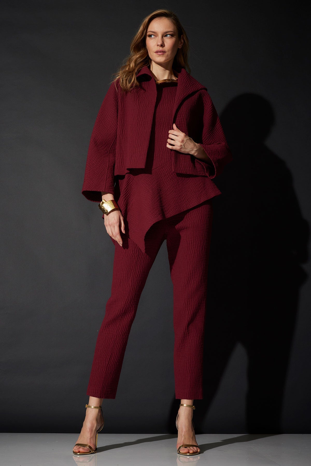 NATORI Textured Cotton Jacquard Stand Collar Jacket