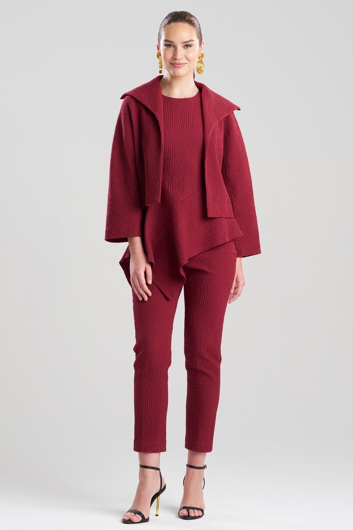 NATORI Textured Cotton Jacquard Stand Collar Jacket