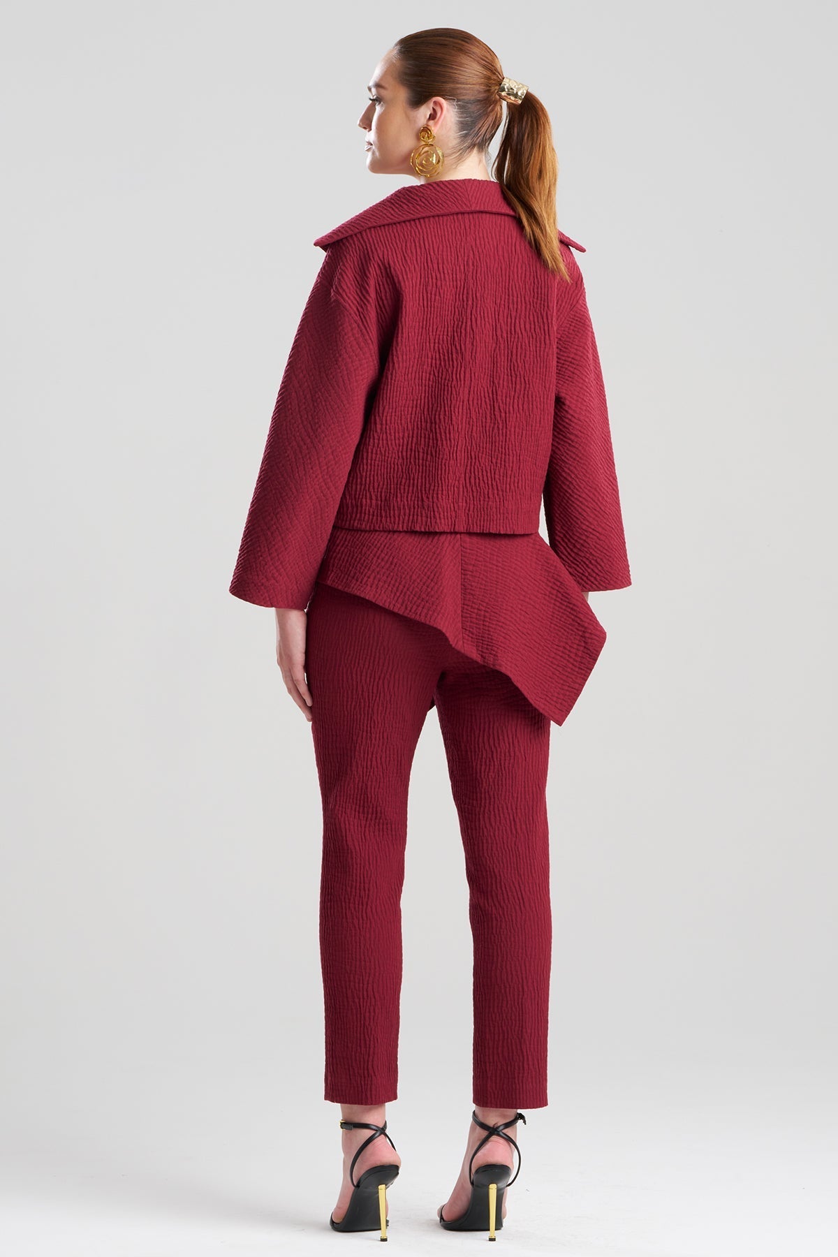NATORI Textured Cotton Jacquard Stand Collar Jacket