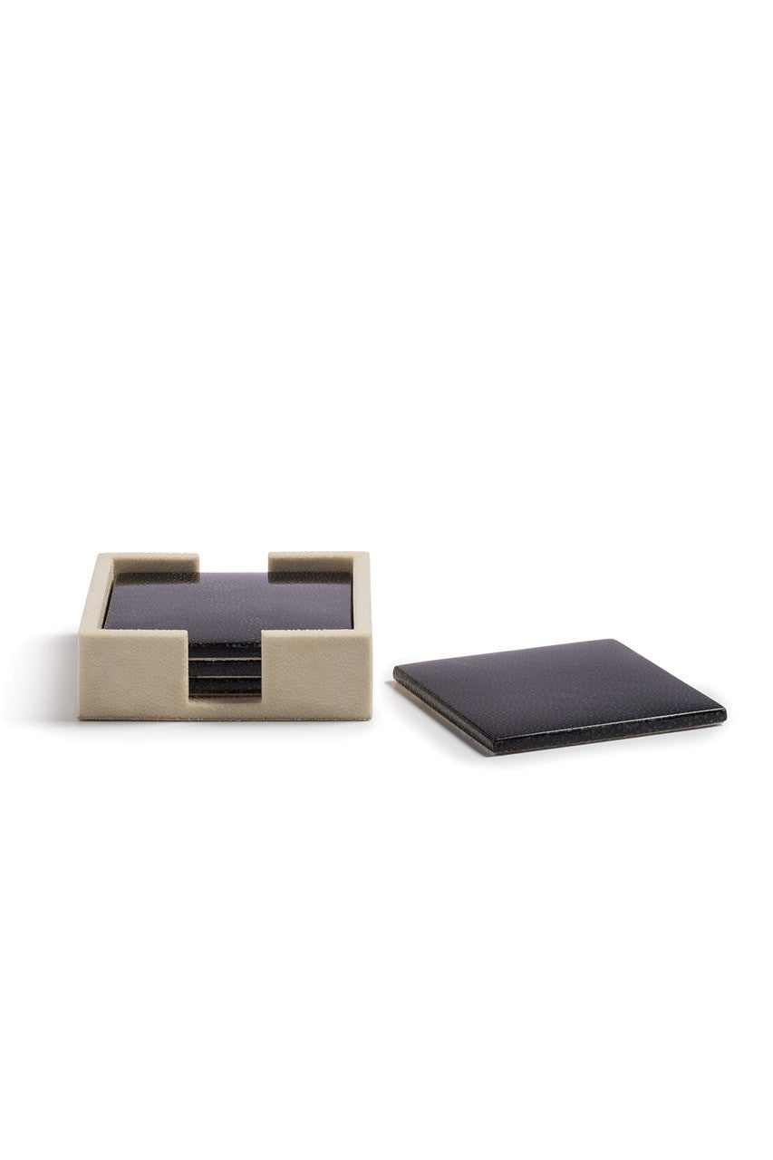 NATORI Buy Shagreen Coaster Set in White W/ Black Online