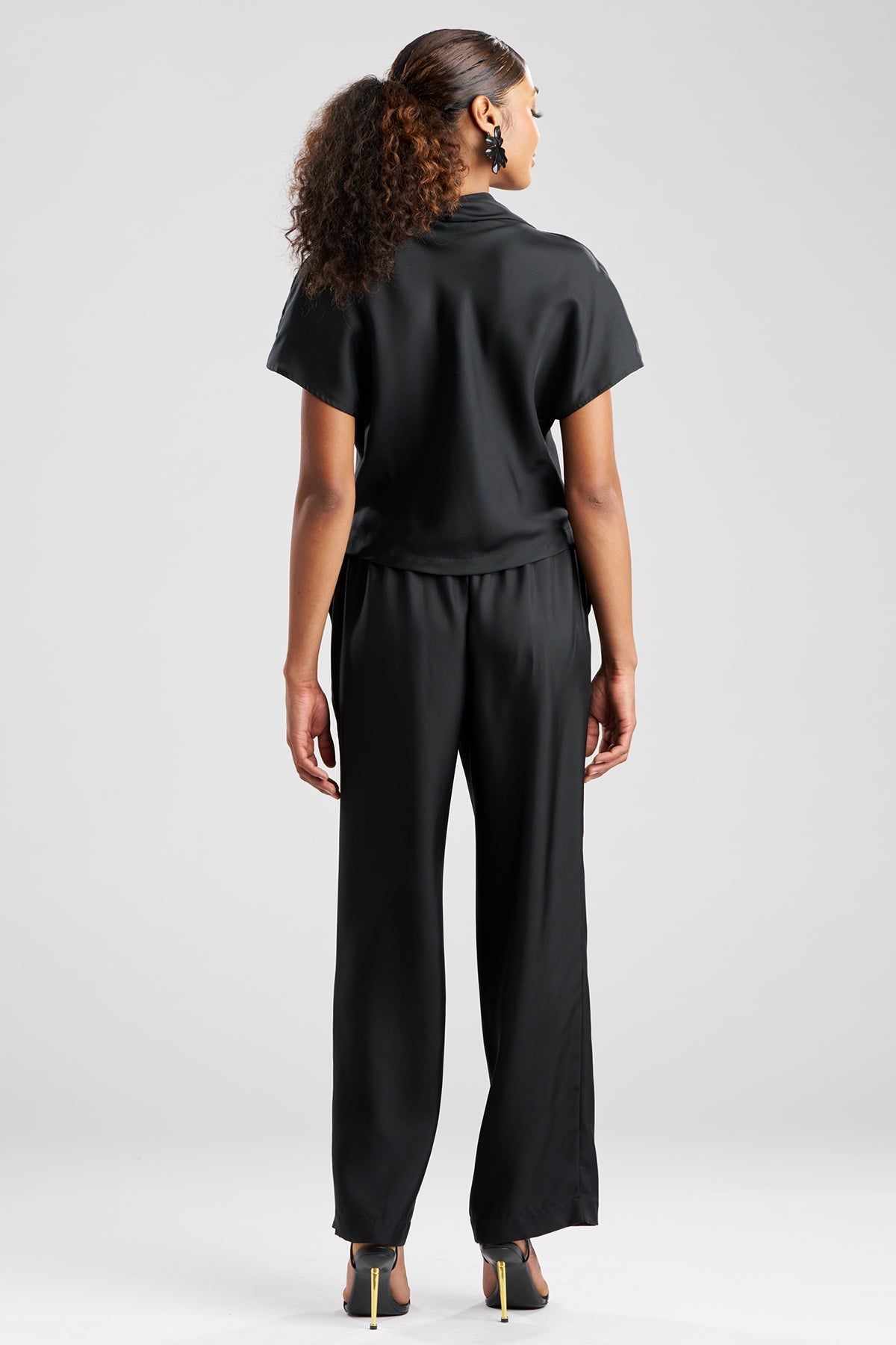 NATORI Solid Silk Twill Cowl Neck Top