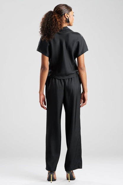 NATORI Solid Silk Twill Cowl Neck Top