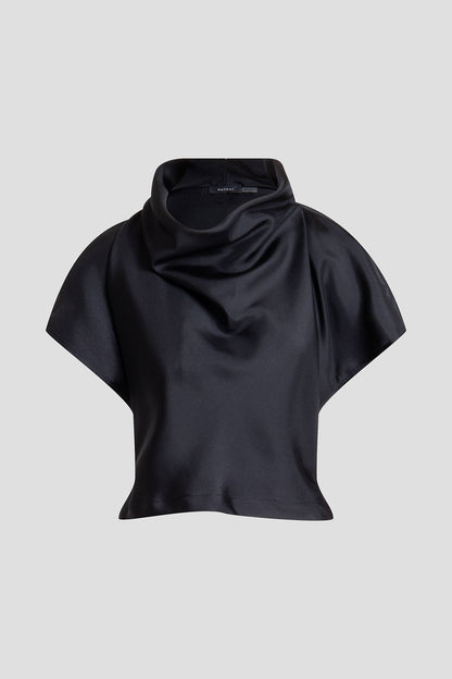 NATORI Solid Silk Twill Cowl Neck Top