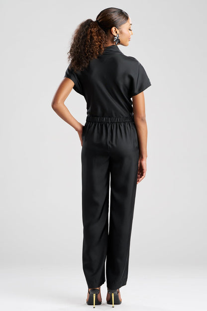 NATORI Solid Silk Twill Pull On Straight Leg Pants