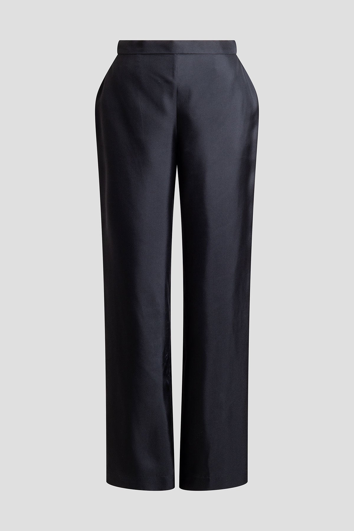 NATORI Solid Silk Twill Pull On Straight Leg Pants