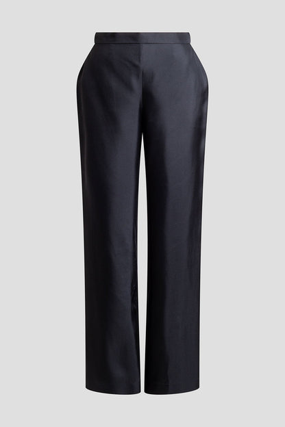NATORI Solid Silk Twill Pull On Straight Leg Pants