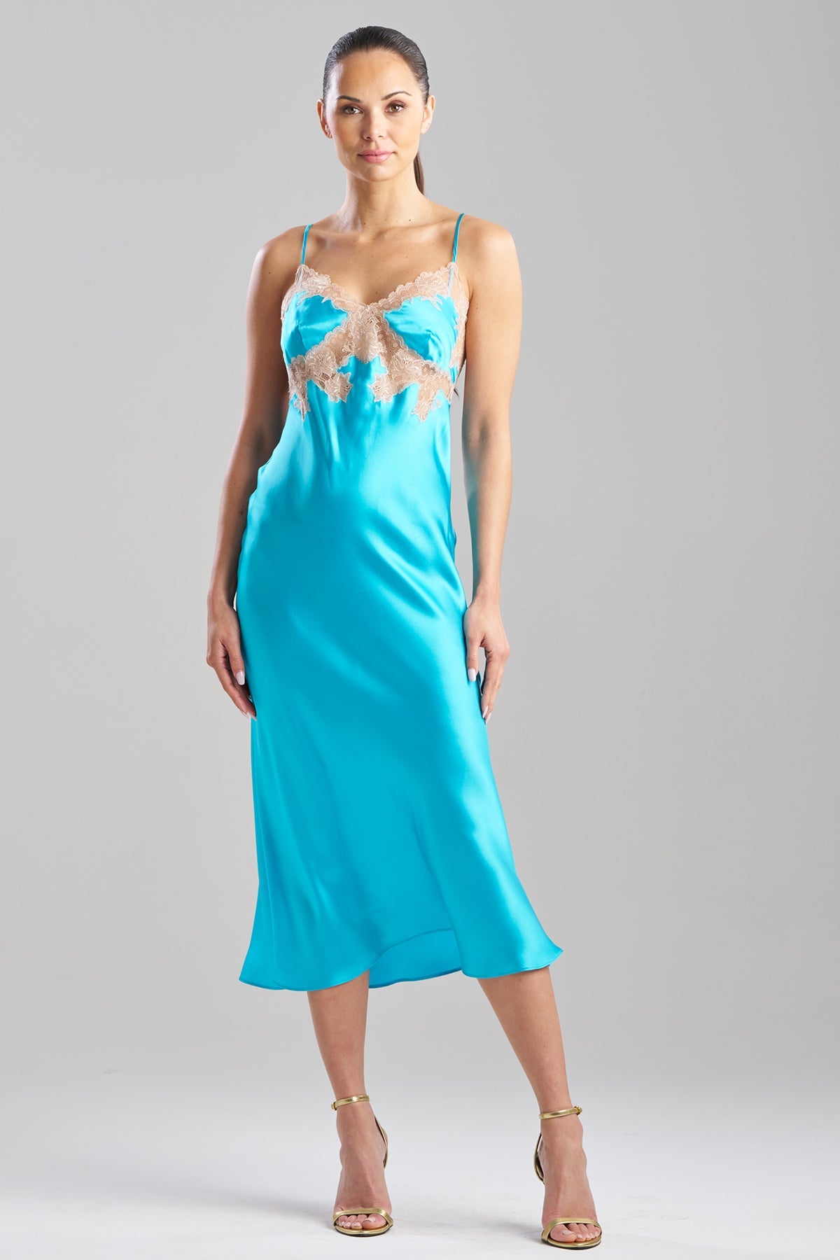 NATORI Lolita Lace Low Back Silk Slip Dress